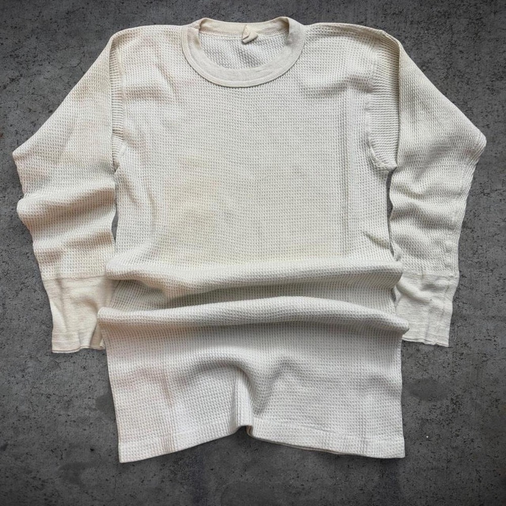 True Vintage Russell Waffle Knit Thermal Long Sleeve Size Large 50s 60s